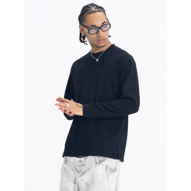 American Street Heavy Weight Round Neck Street Hip-Hop Loose Pure Color Bottoming Men's Heavy Weight Waffle Basic Long Sleeves T-shirt