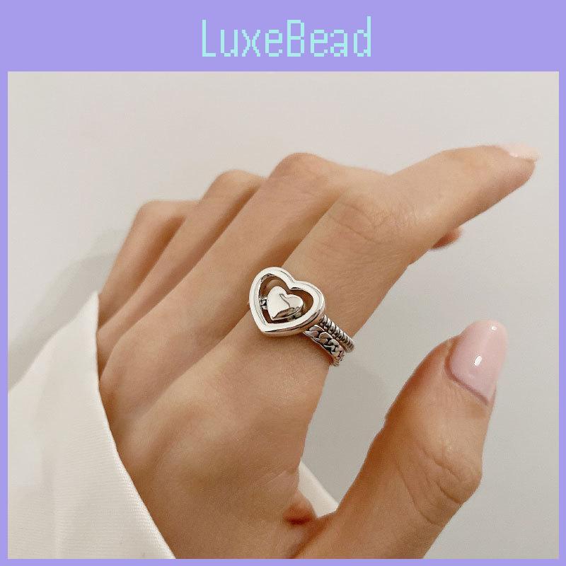 Korean Daejeon Hollow Heart Shaped Love Ring For Women Adjustable Pure Silver Design