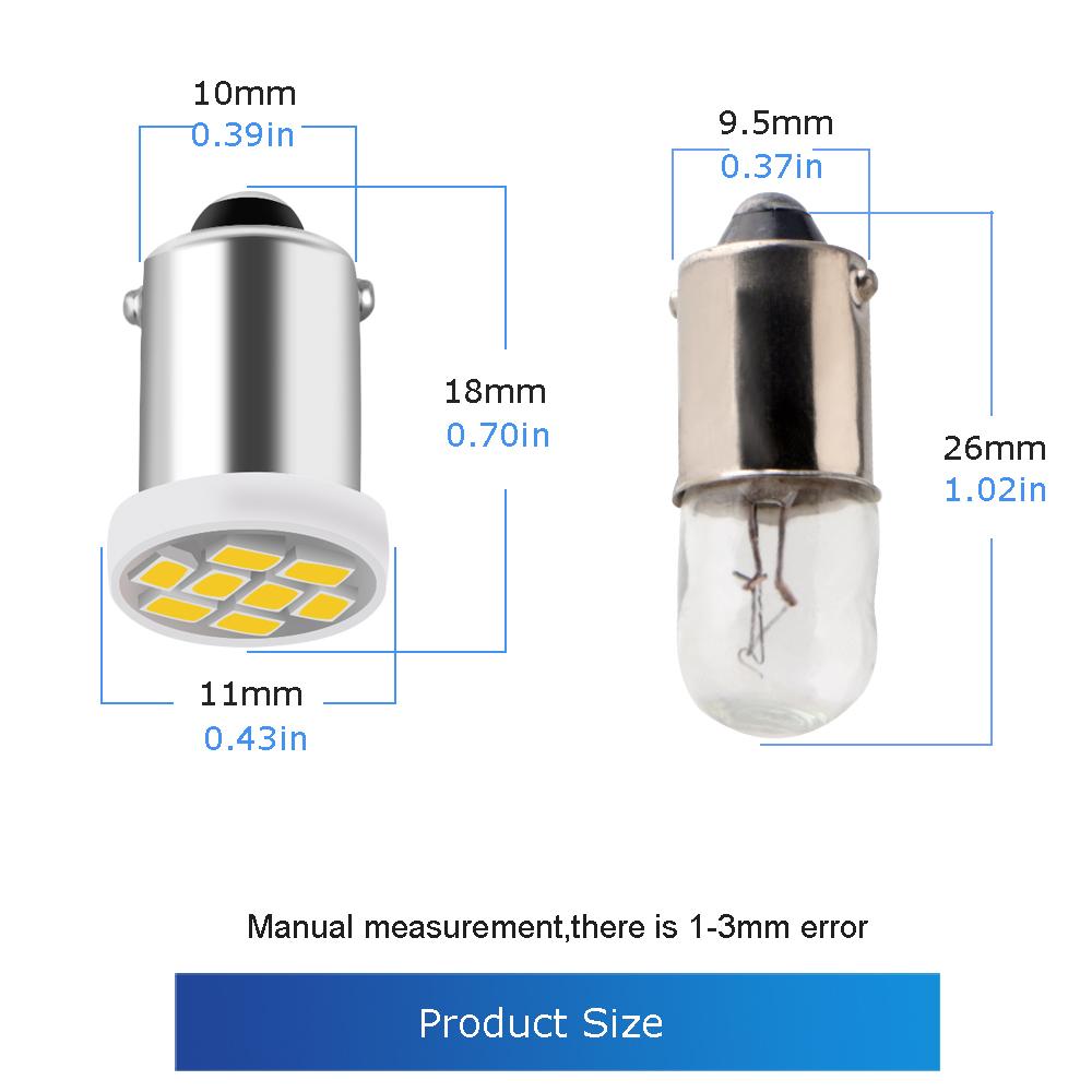 10 Stück BA9S LED-Birnen 12V 24V 6,3V 6V LED-Lichtbirnen T4W T11 Birnen Kennzeichenleuchten 1895 1891 64111 LED-Licht 755 44 47 1893 Birnen 7