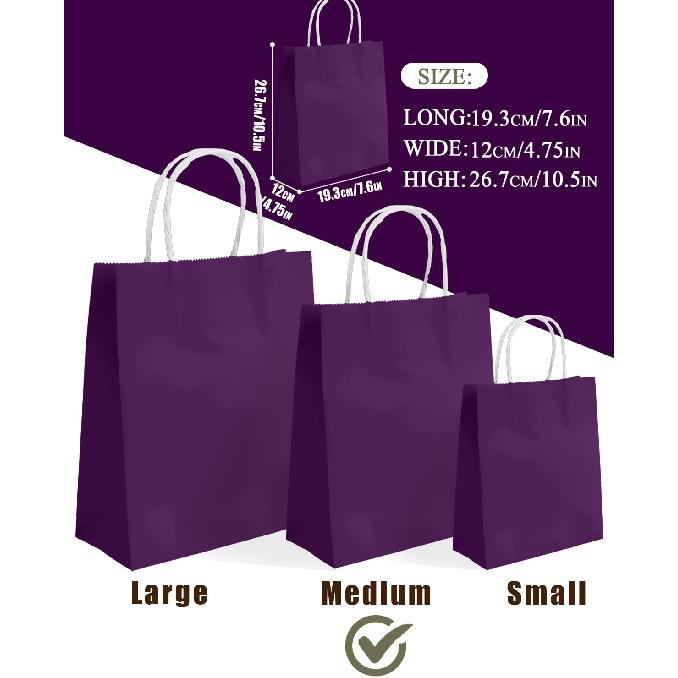 qiqee 24PCS Medium Gift Bag with Handles Bulk 11"x5"x8" Gift Bags Violet Bags Multiple Uses (Medium Size)