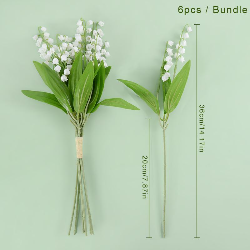 6pcs White Bellflower Artificial Lily Valley Orchid Flower For Home Garden Decoration Wedding Party Bride Bouquet Fake Plant