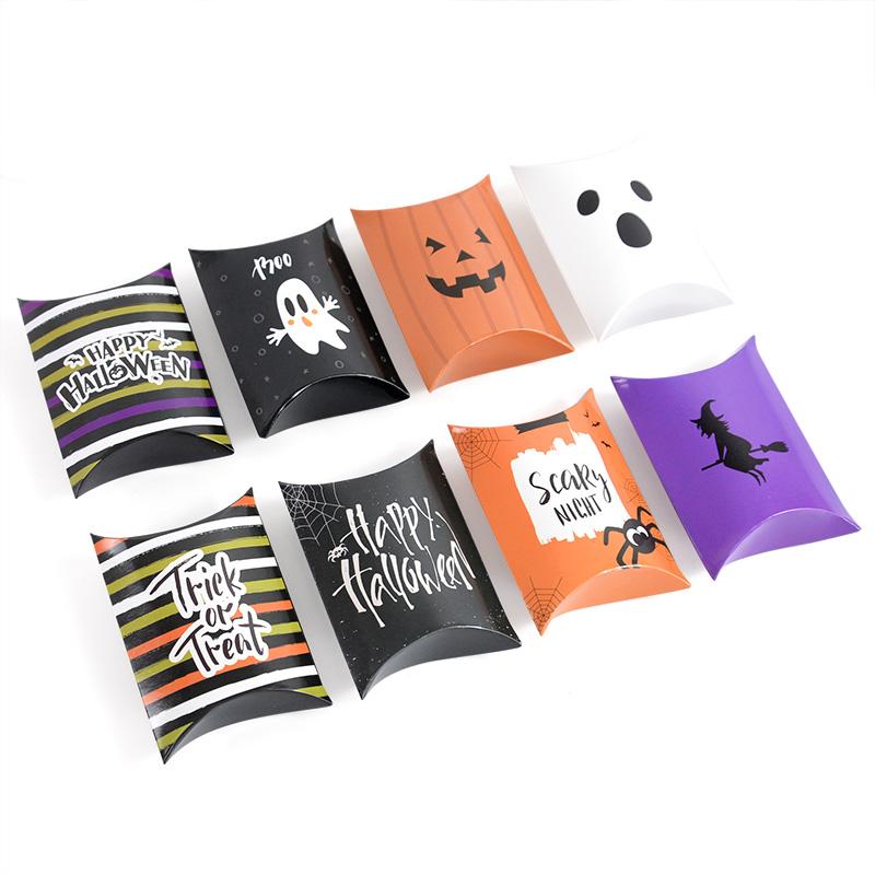 10/20pcs Halloween Kraft Paper Candy Gift Box Ghost Pumpkin Biscuit Packaging Pillow Box Bag Halloween Party Decoration Supplies