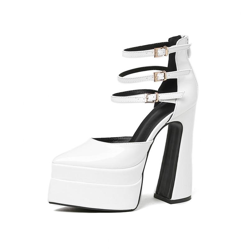 Fashion Runway Style Platform Wedges Women Pumps Fashion Pointed Toe Ankle Strap Mary Janes High Heels Summer Female Wedding Bridal Shoe