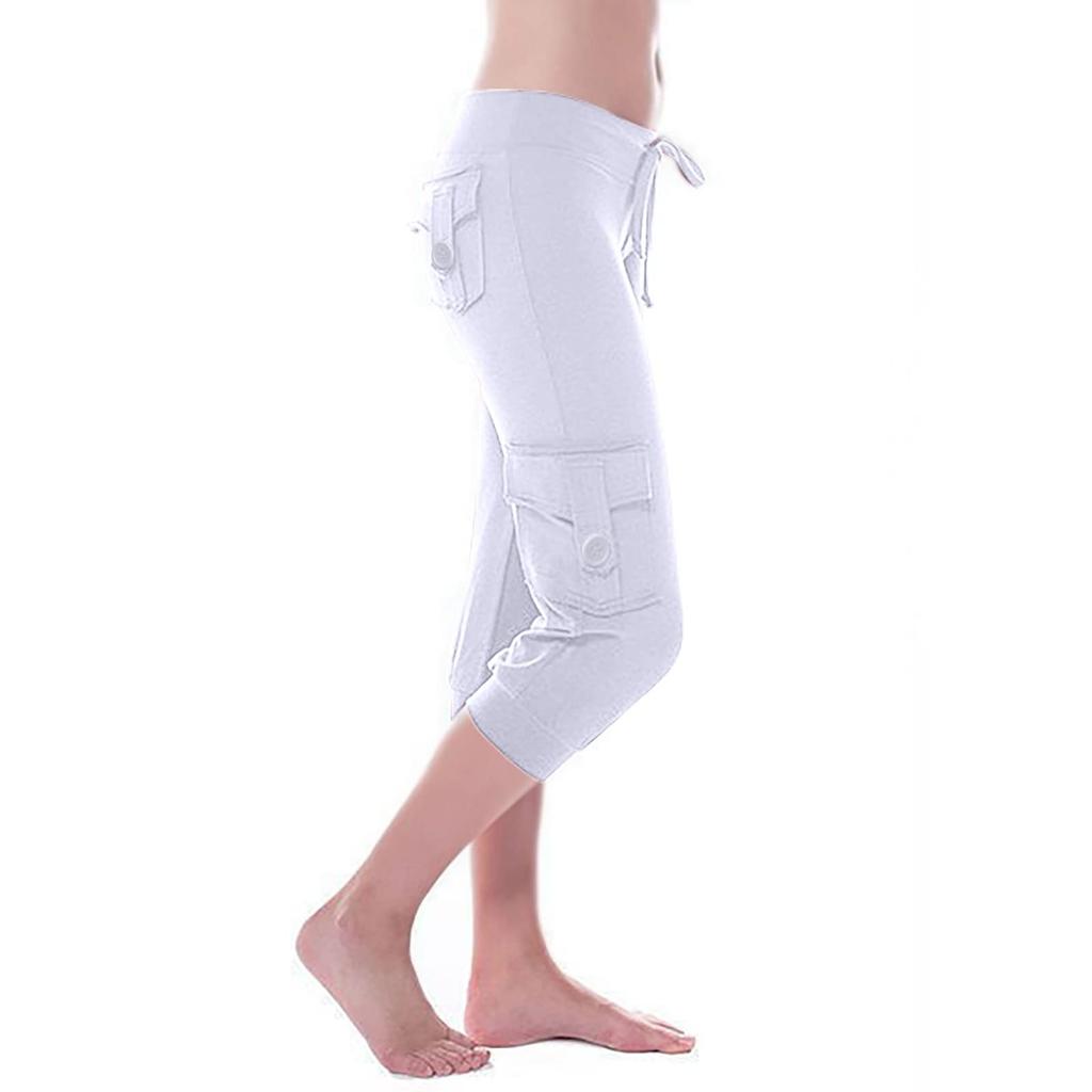 Women's Stretch-Waist Button-up Multi-Pocket Yoga Cropped Pants