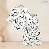 Women Plus Size Two Piece Set Round Neck Flared Half Sleeve Abstract Printed Black White Top And Long Pants