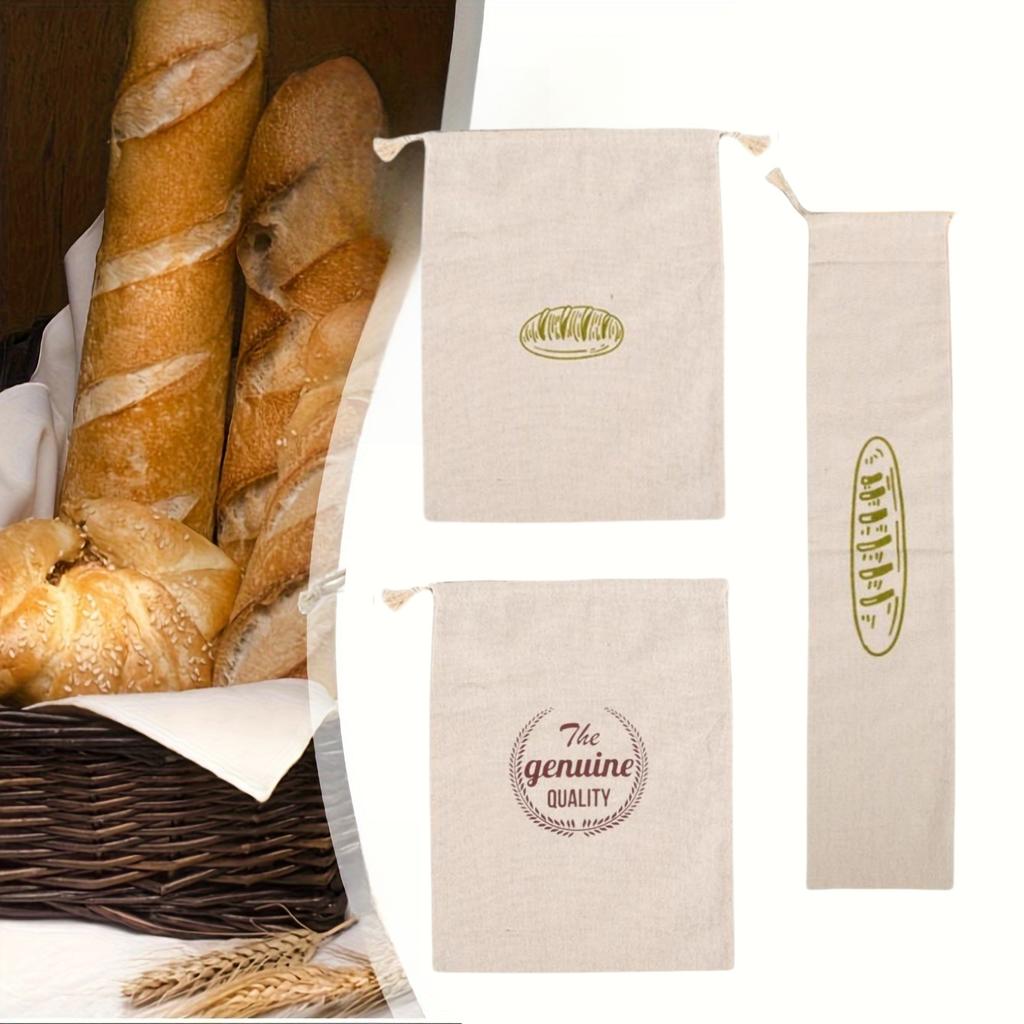 1/6pcs Reusable Linen Bread Bag Baking Storage Container for Toast Unbleached Preservation Bag with Drawstring Kitchen Organizer