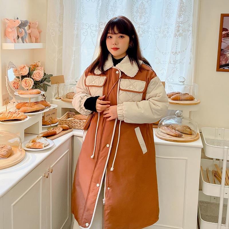 

Длинная зимняя куртка контрастного цвета с широкими шерстяными лацканами больших размеров, ветрозащитная верхняя одежда 3XL оранжевый