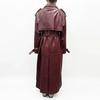 Casaco Trench Coat Elegante Feminino Cor Vinho Pele de Cordeiro Genuína Roupa de Festa Ajuste Feito à Mão