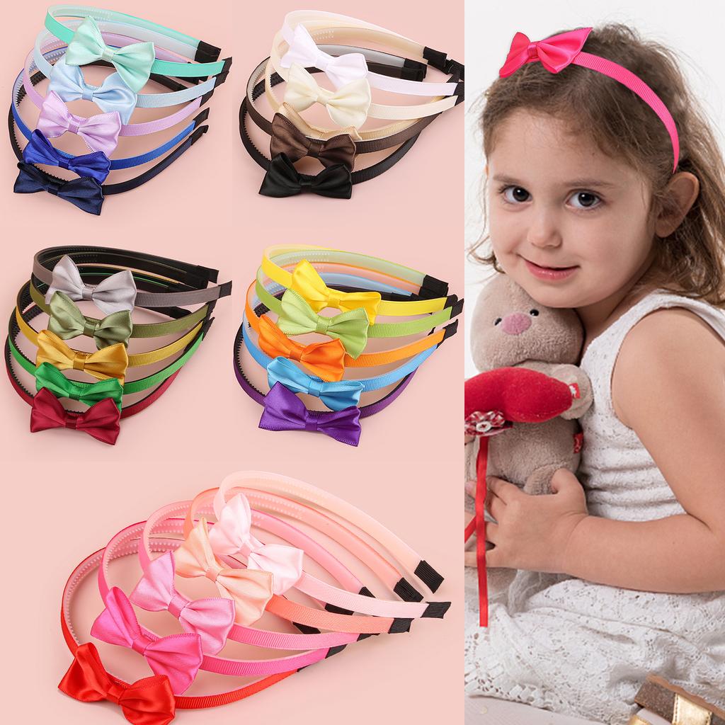 5 st 2,5 tums satin hårrosetter med pannband plasttänder hårband barn flickor pannband barn håraccessoarer set
