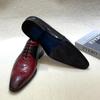 Fashion Luxury Men's Genuine Leather Dress Shoes Black Red Pointed Cap Toe Formal Oxford Lace-Up Party Wedding Footwear