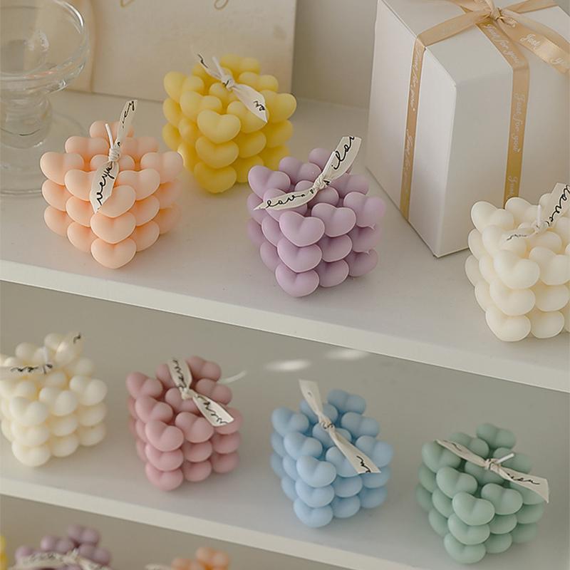 Love Cube Scented Candle Valentine's Day Heart-shaped Decor Scented Wax Wedding Birthday Candles Souvenir Romantic Ornament