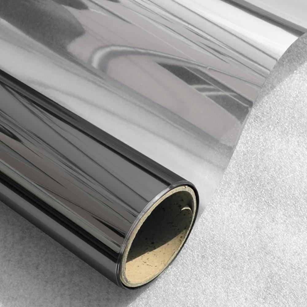 Folie folie solară pentru geamuri, cu latitudine de 70/80/90 cm, cu protecție solară, blocare solară și căldură, role autocolante din vinil argintiu, folie solară pentru geamuri