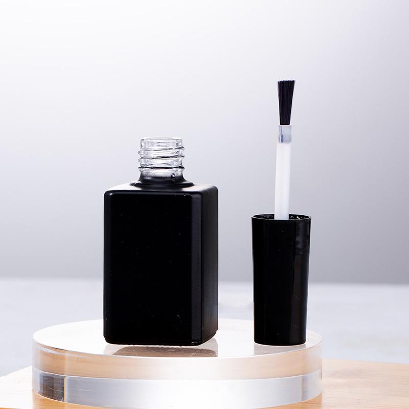 1Pcs 15Ml Black Lid Square Small Shaped Empty Glass Nail Polish Clear Bottles With Balck Cap And Soft Brush For Travel And Home