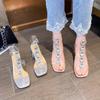 Plastic Sandal Block Heels Summer Sale Of Women's Shoes Suit Female Beige Buckle Strap All-Match Transparent Chunky Fashion