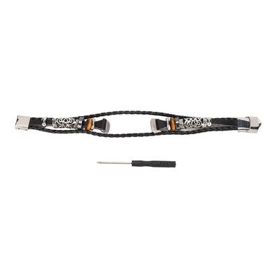 Smartwatch Band Leather Watch Replacement Wrist Strap Ethnic Vintage Style for Fitbit LuxeBlack