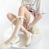 Ballet-Style Vertical-Stripe Lace Hollow-Out Trim Calf Socks Women's Summer Thin Nylon Shaping Pure-and-Girly Ribbon Bow