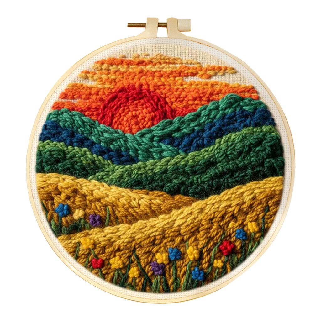 DIY Punch Needle Embroidery Kit with Yarn Landscape Pattern Starter Kit Magic Tufting Set Poking Cross Stitch Tools For Knitting