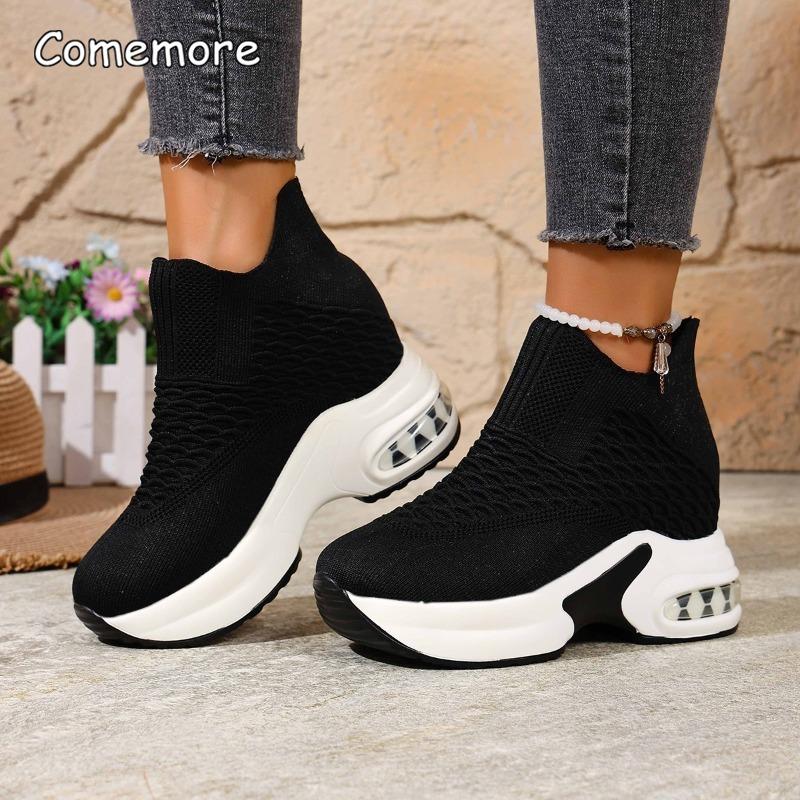 Thick Sole Height Increasing Women's Mesh Breathable Casual Shoes Platform Slip on Sneakers Lightweight Wedges Vulcanized Shoes