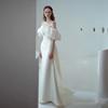 One-word shoulder light wedding dress   summer new bridal wedding dress skirt French main yarn trailing satin door yarn