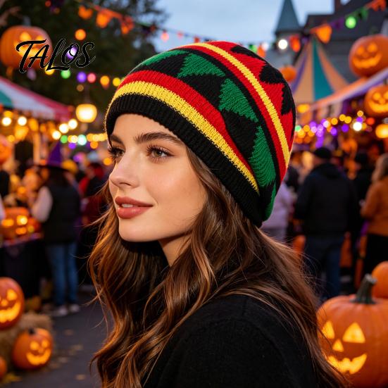 Bequemer Perückenhut Stretch-Barett Unterhut, Nicht-Druckausübender Weicher Gestrickter Elastischer Böhmischer Straßenstil Regenbogenfarbe Faltbar für Festivals