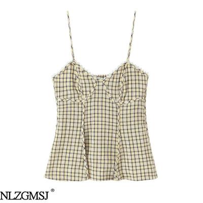 Frühling 2026 Europäischer & Amerikanischer Stil Kariertes Lingerie-Stil Oberteil