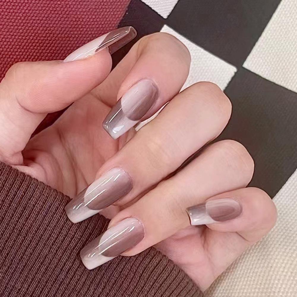 

24 Press-On French Gradient Nails: Medium-Long, Reusable, Two-Tone, 1 Box.