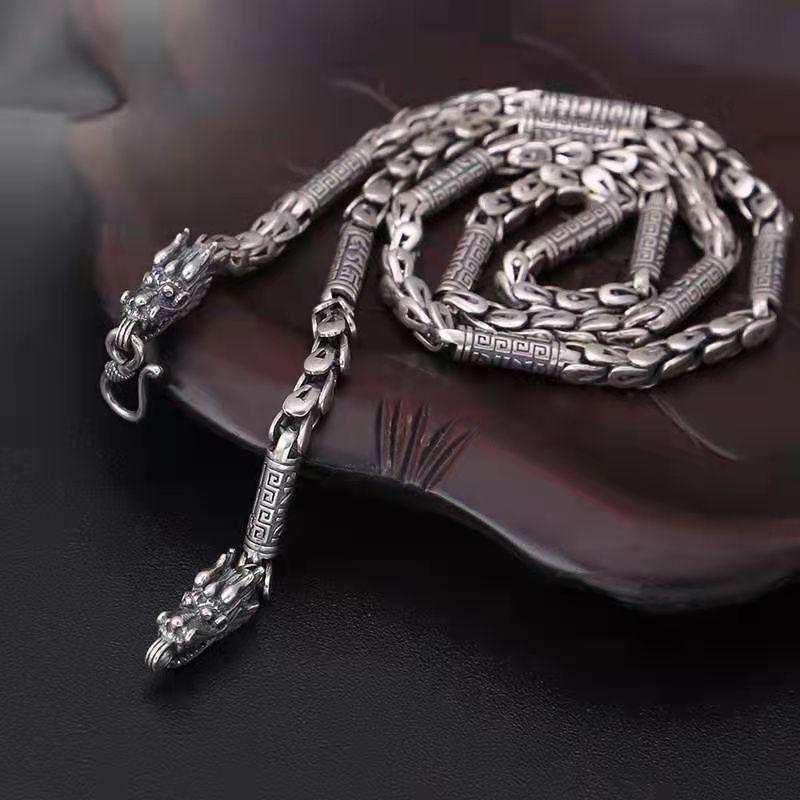 Mighty Dragon Head Necklace Men s Dragon Scale Wanzi Pattern Bucket Bead Retro Fashion 6mm Thick Trendy