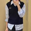 Women's College-Style Cable Knit V-Neck Embroidered Layering Vest