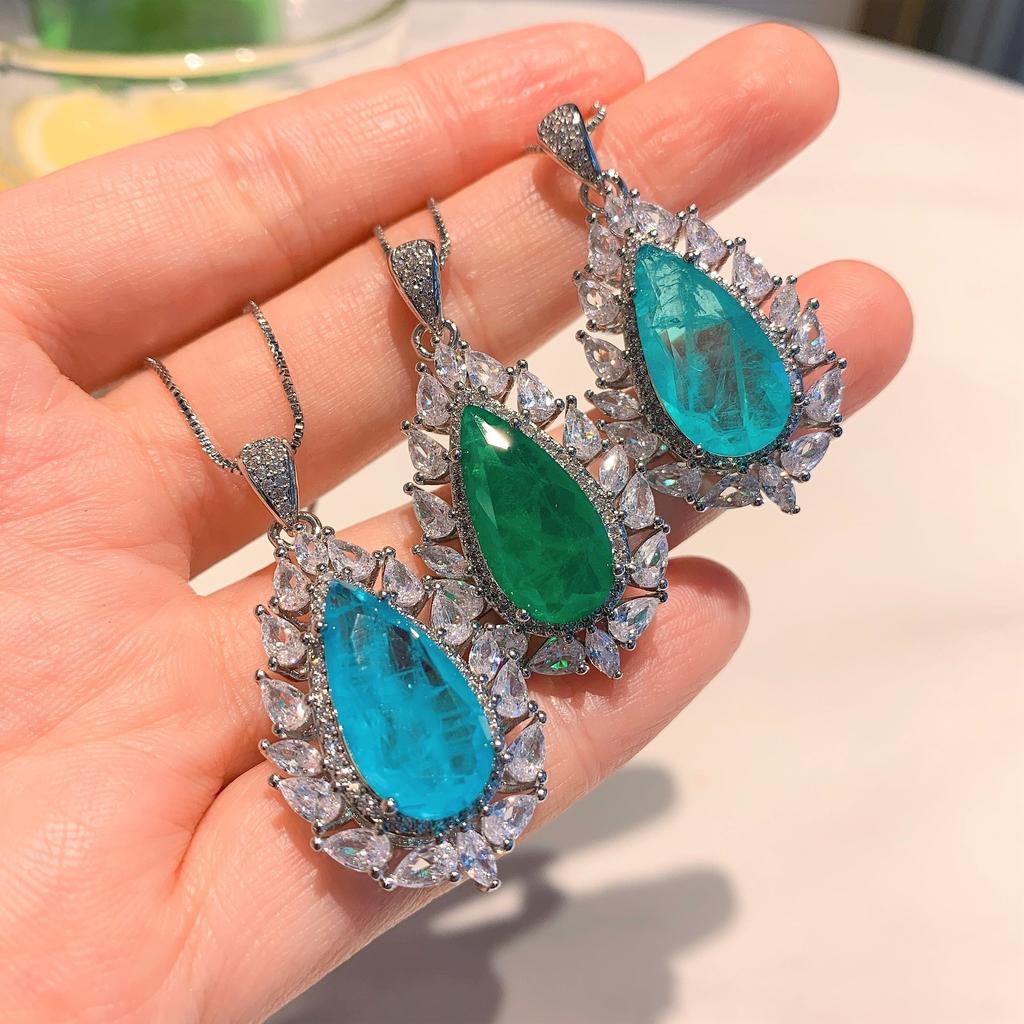 Jewelry Simulation Color Treasure Big Water Drop Pendant Necklace Earrings Jewelry Ladies Gift