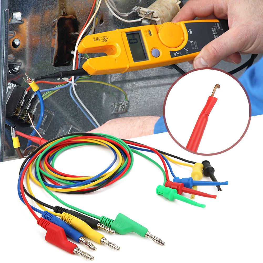 P1045 5Pcs 4mm 1m Stackable Banana Plug to Test Clip Multimeter Test  Cable Wire Accessory