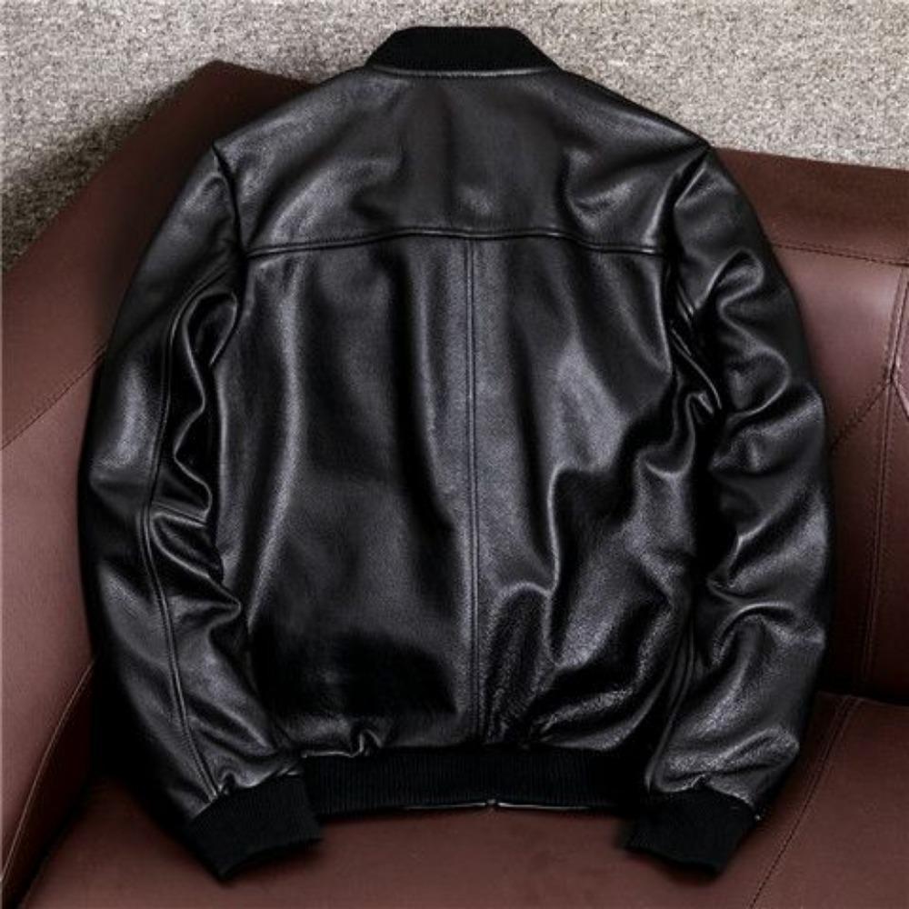 Pure First-layer Cowhide Leather Jacket Men's Baseball Jersey Large Size Business Sheepskin Jacket