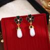 French Retro Elegant Oil Drop Flower Water Drop Pearl Earrings, Light Luxury High Sense Medieval Vintage Earrings Women