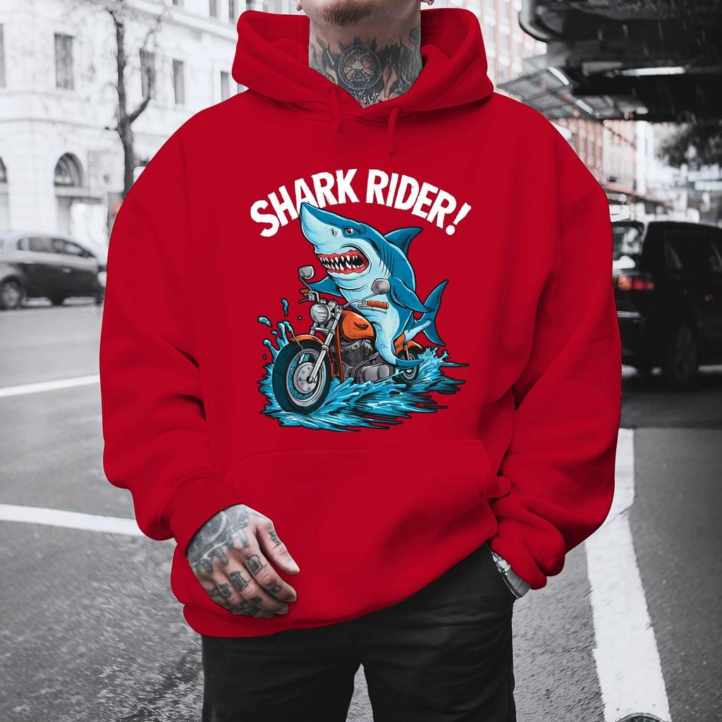 Shark Rider Printed Hooded Sweater Men's Street Loose Multicolor Couple Hoodie