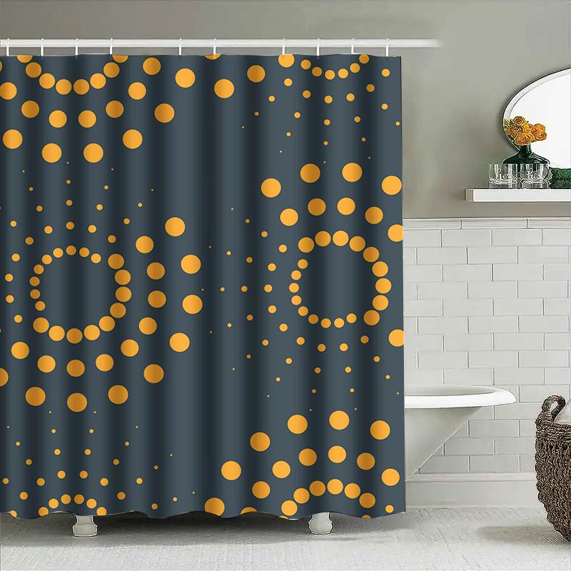 Elegant Yellow Dots Shower Curtain Decor Bathroom Shower Curtain Gray Waterproof Fabric with Hooks Modern Design for Bathrooms H