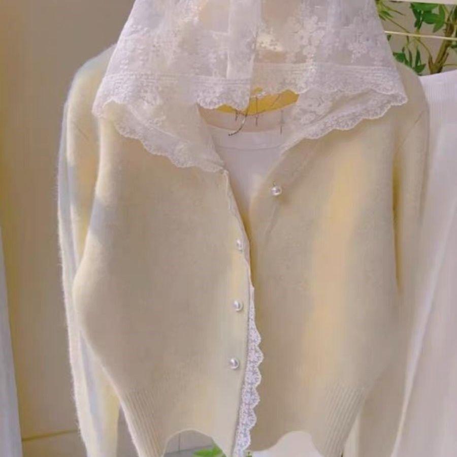 Hooded Lace Patchwork Knitted Cardigan - Long Sleeve Autumn/Winter Versatile Sweater