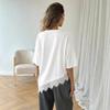New Slanted Bottom Lace Splicing Short Sleeve T-shirt Sweet Irregular Top for Women Solid O Neck Loose Elegant Fashion Casual Office Blouse Basic Tees