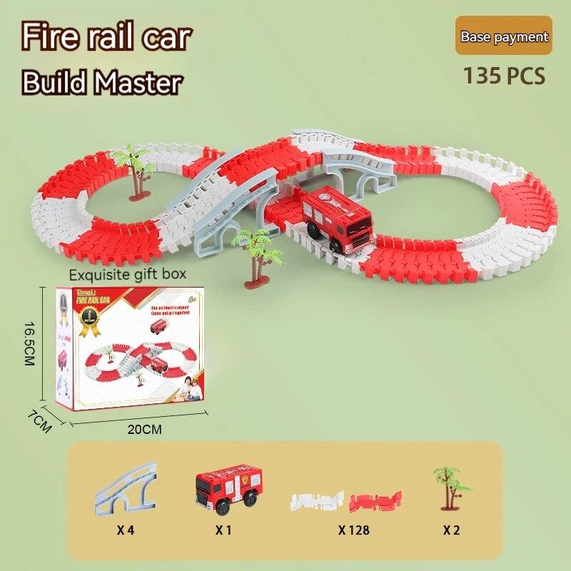 Fire Engine Track Assembling Car Engineering Minin Car Kit Children Puzzle Boy Playthings Track Car Train Playthings Ideal For Kids Birthday Gift Idea