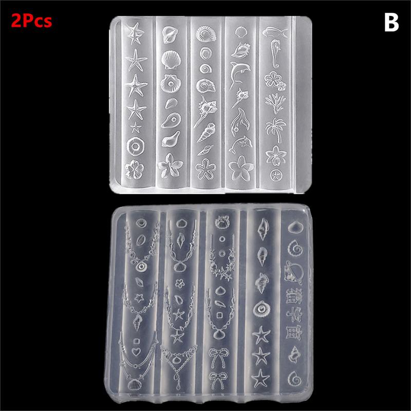 Ocean Series Animal Silicone Mold Sea Shell Conch Nail Stamplates Starfish Jellyfish 3D Soft Charm Manicure Mold Stencil Tools