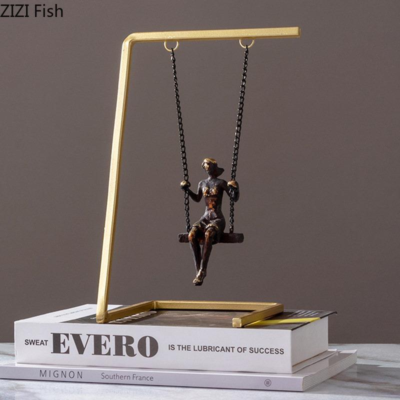 Metal Swing Character Abstract Crafts Statue Golden Swing Figures Metal Sculpture Desk Decoration Ornaments Modern Home Decor