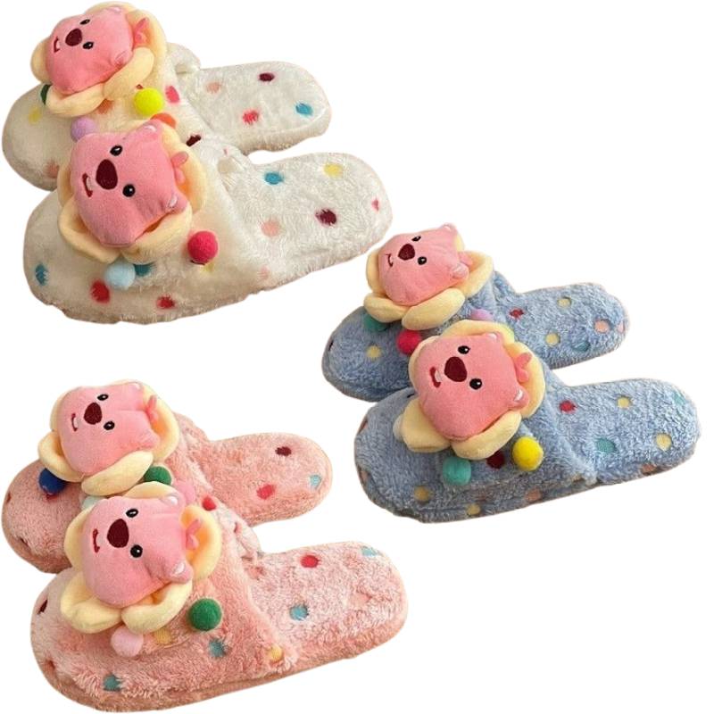 Loopy Pororo Cotton Slippers Winter Warm Indoor Living Room Plush Cartoon Shoes