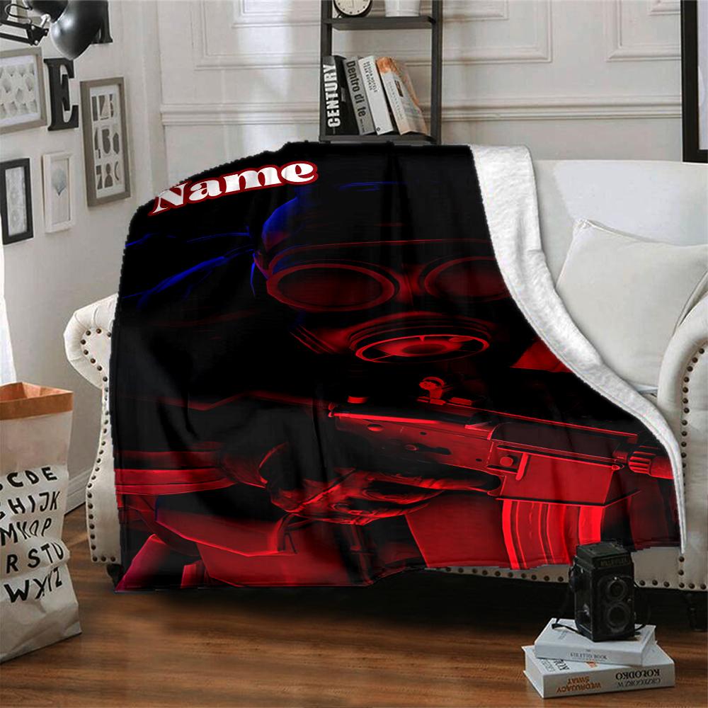 Custom Name "Nighttime Soldier Silhouette" Blanket for Couch & Bed, Plush Cozy Fuzzy Blanket Super Soft & Warm Blankets for Fall and Winter. 0908131
