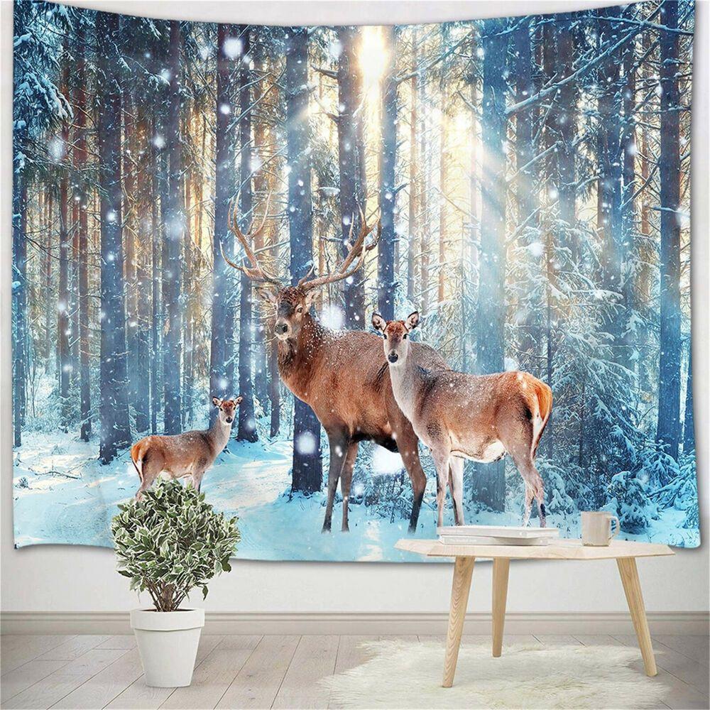 Tapestry wild deer winter sunny snow 75x100
