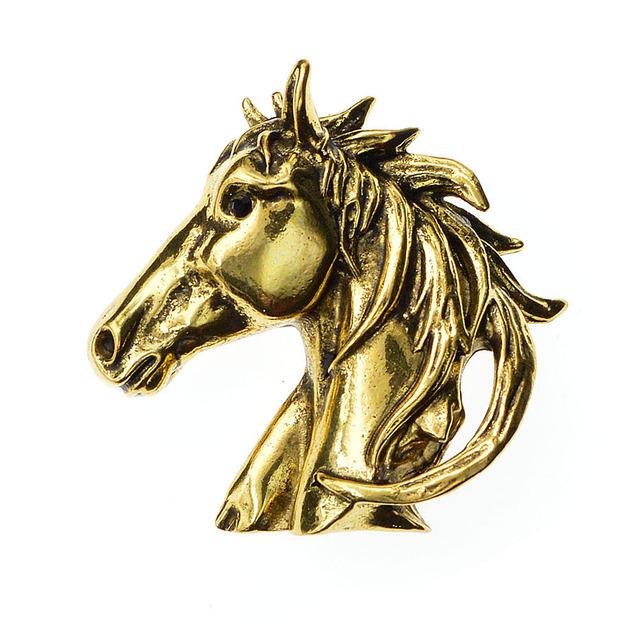 New Gold And Silver Color Horse Head Brooches For Men Unisex Vintage Animal Pin Punk Style Suit Accessories High Quality