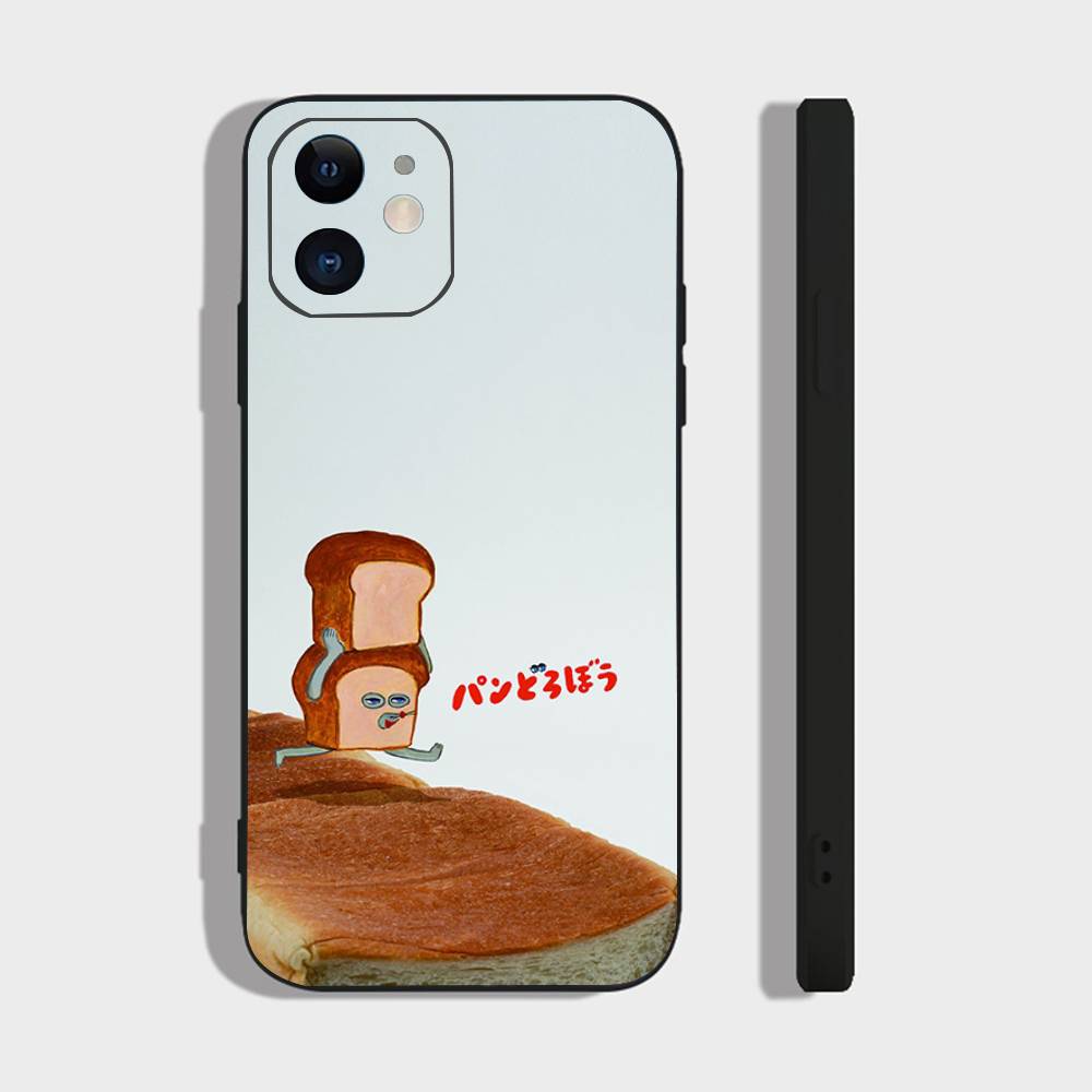 P-Picture Book Bread Phone Case For IPhone 17 Air 16 15 14 13 Pro Max 11 12 Black Silicone Cover