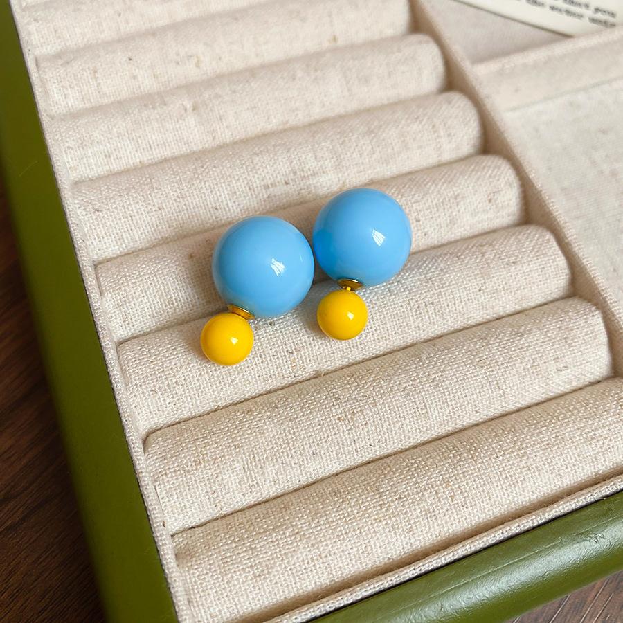French fresh blue geometric flower resin earrings light luxury stud earrings personality temperament earrings women