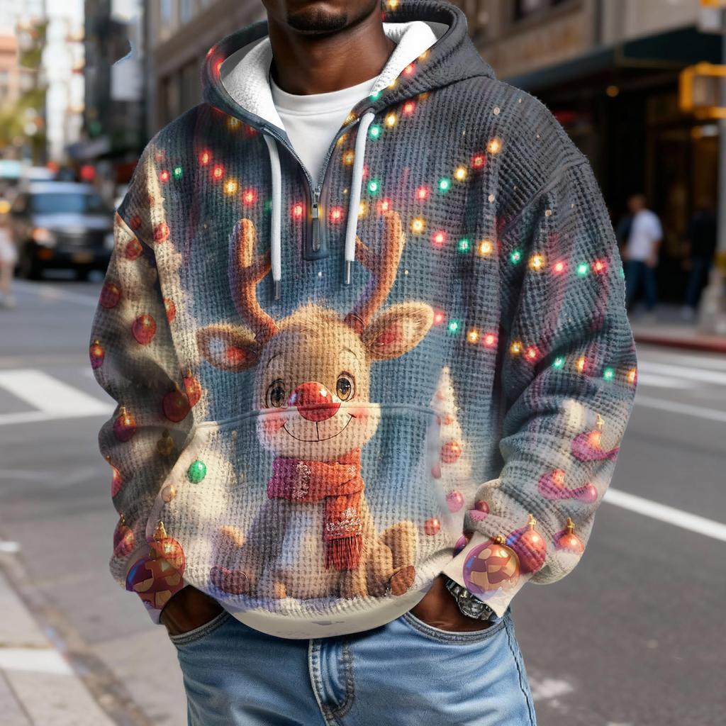 Pánská  Móda  Trendy Mikina s kapucí na půl zipu  Pulovr  Zesílená  Fleecová  Textura  Mikina