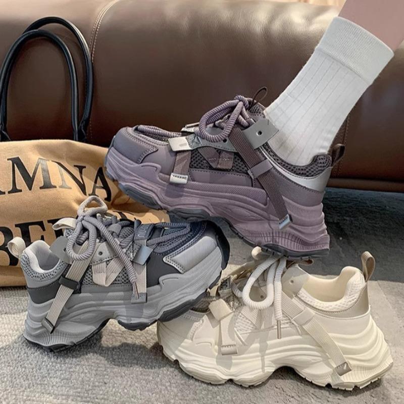 2025 Women Chunky Sneakers Summer White Lace-up Platform Sports Sneakers Summer Breathable Casual Walking Footwear Zapatos Mujer