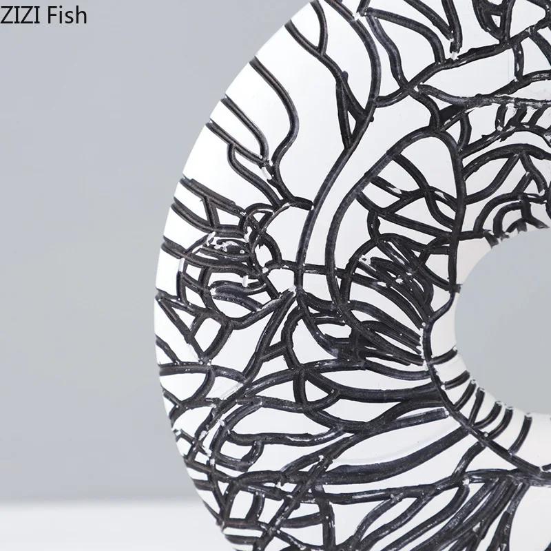 Abstract Black Lines Circular Ring Ornaments Desk Decoration Modern Crafts Creative Resin Ring Statue Room Aesthetic Decor