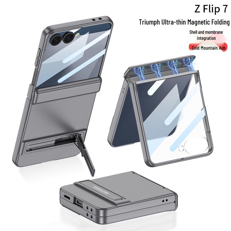 Slim Samsung Z Flip7 Case with Triumph Stand, Full Coverage, Anti-Fall, Solid Color, Hinge Protection