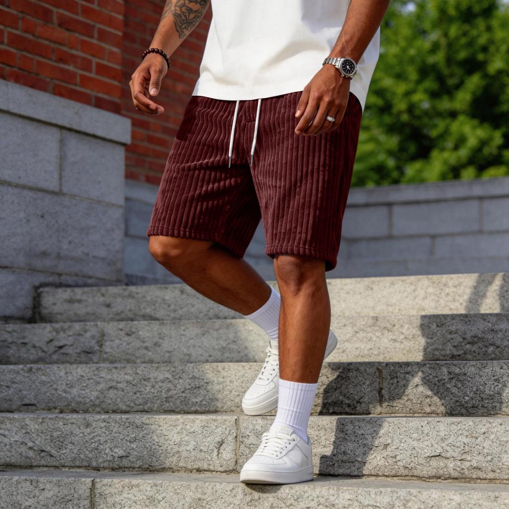 Heren Mode Casual -Kleur Corduroy Korte Broek Met Borduurwerk-, Elastische Tailleband met Trekkoord Korte Broek